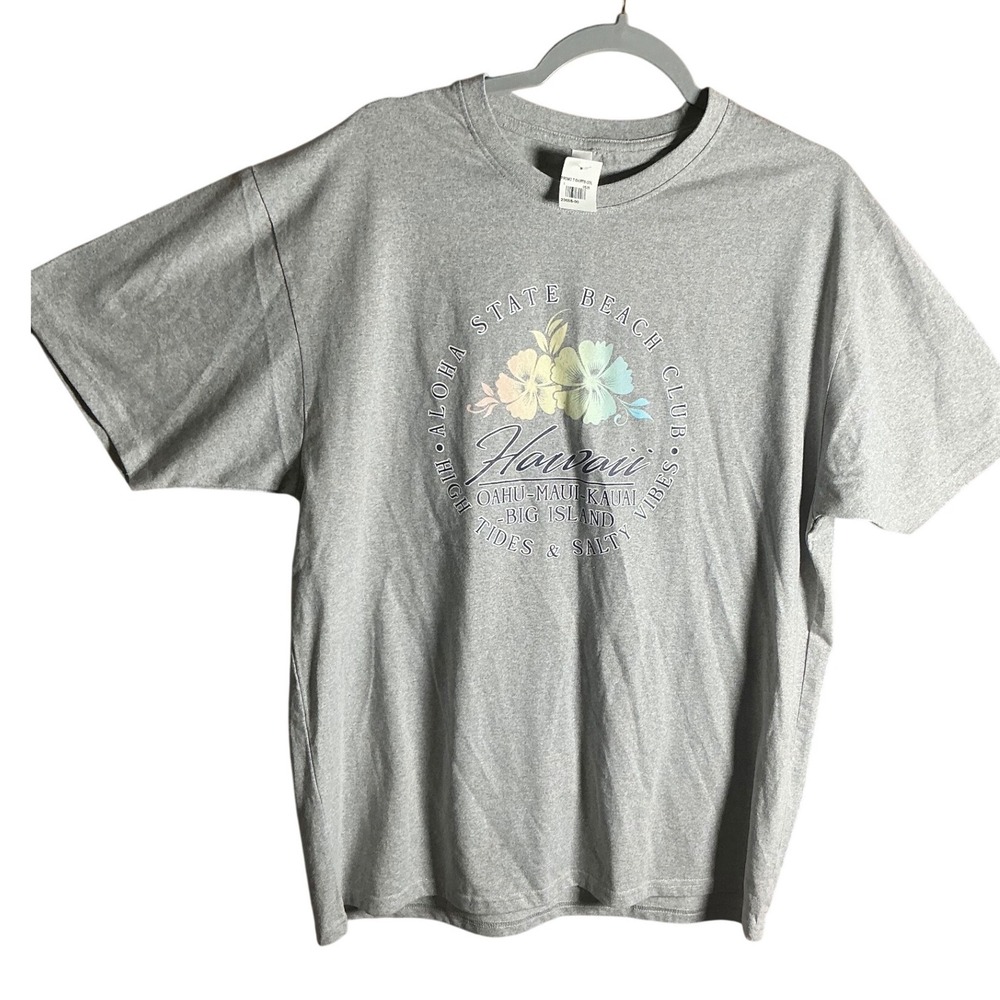 Hawaii State Beach Club T Shirt Graphic Aloha Oahu Maui Kauai Big Island XL Grey